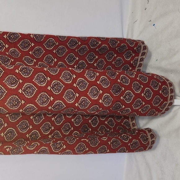 Red White Floral Paisley Print Drawstring Hook Eye A-Line Boho Gypsy Hippi Midi - Picture 3 of 9